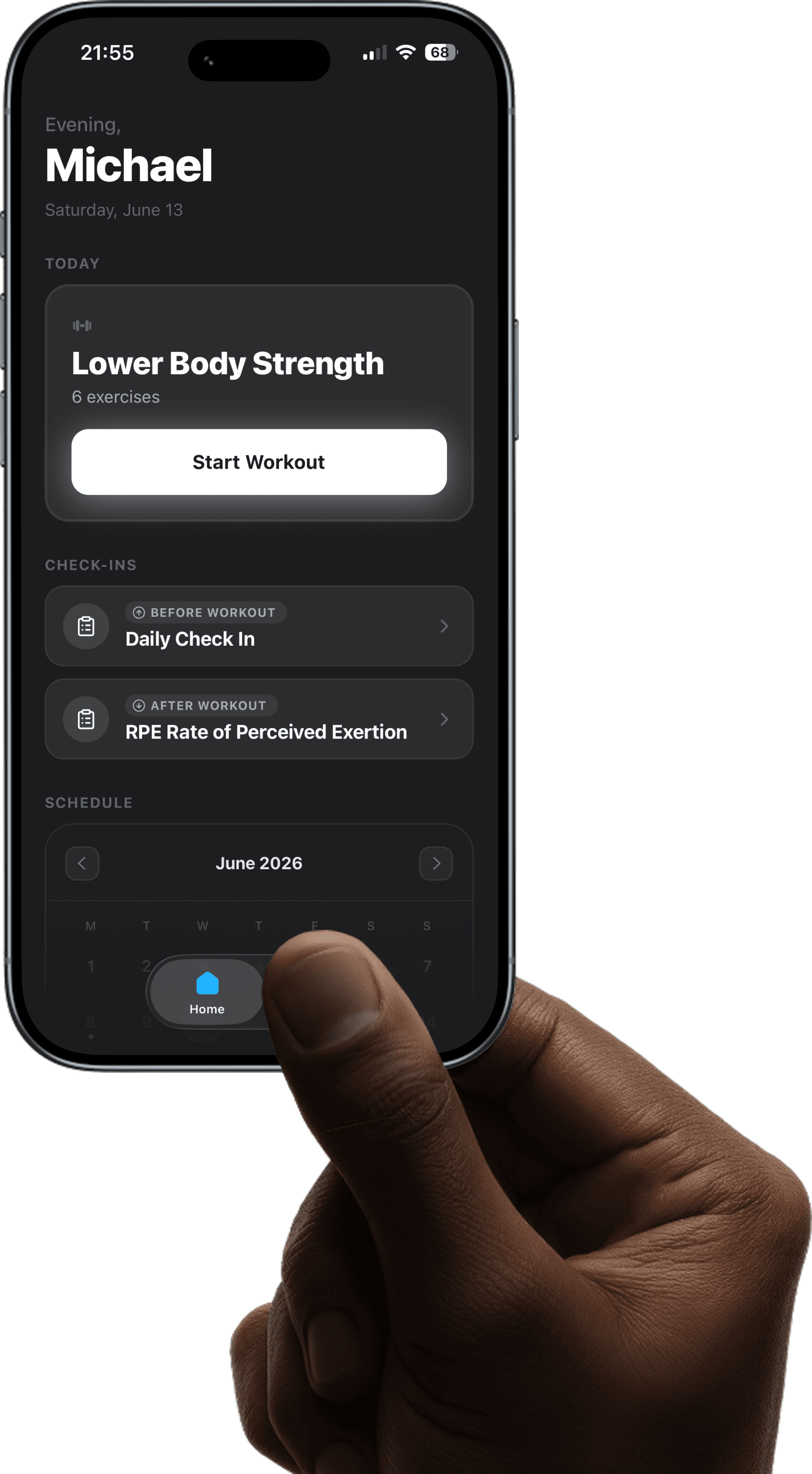 An athlete opening their Elitebuilder training session on iPhone
