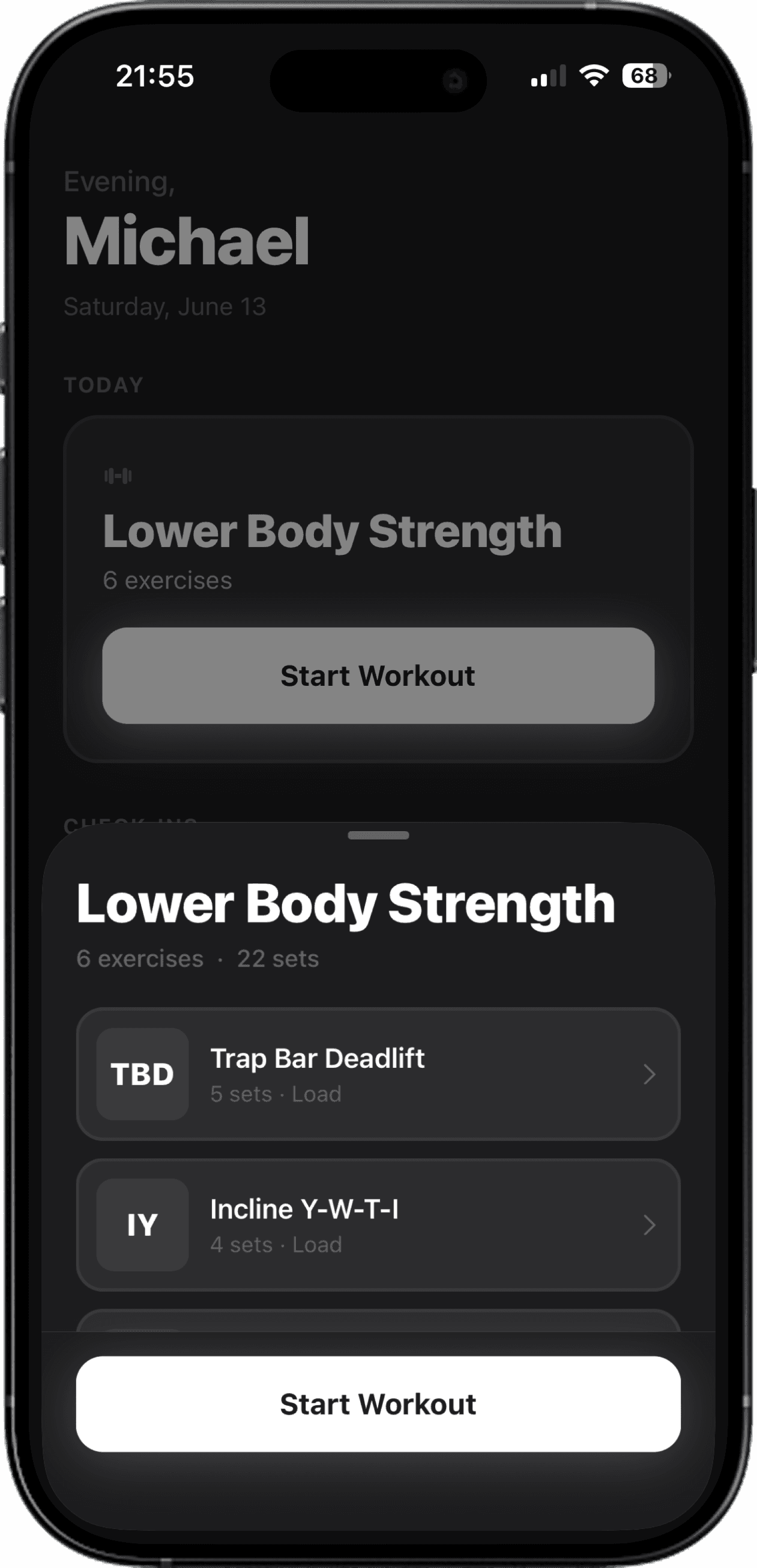 EliteBuilder app — today's programmed session